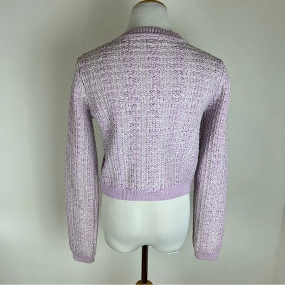 Mango Tweed Metallic Cardigan Sweater Lady Jacket Lavender Silver Size XS - Picture 8 of 13